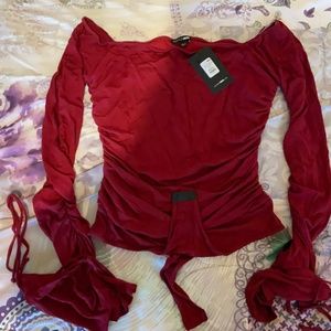 Fashion Nova Red Off the Shoulder Bodysuit